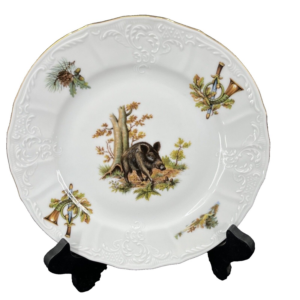 Bernadotte Salad Plate Fine Porcelain Czech Republic Wildlife Boar